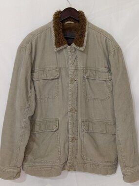Kirra Mens XL Sherpa Lined Corduroy Trucker Field Jacket Cargo Pockets Tan
